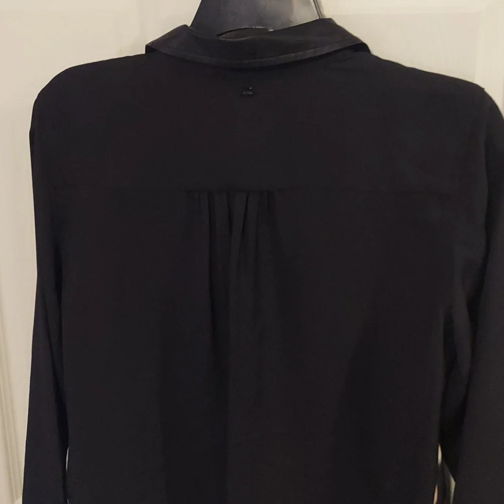Vintage Guess Sheer Top Animal Print with Faux Leather Collar Medium
